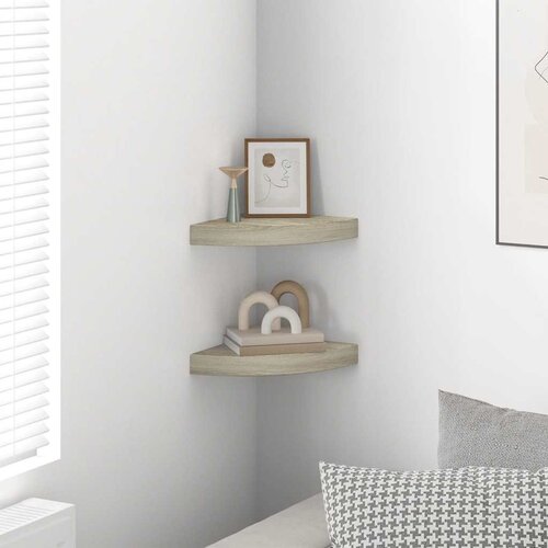  Plutajuće kutne police 2 kom boja hrasta 25 x 25 x 3,8 cm MDF Slike