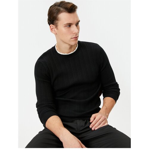 Koton Slim Fit Sweater Knitwear Textured Collar Detailed Long Sleeve Slike