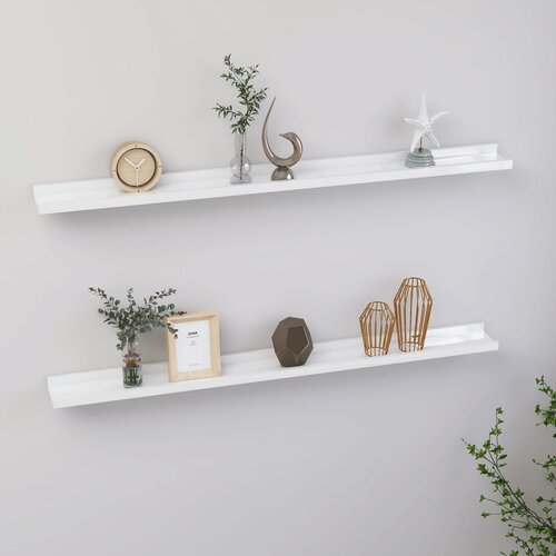 VidaXL Stenska polica 2 kosa visok sijaj bela 100x9x3 cm Slike