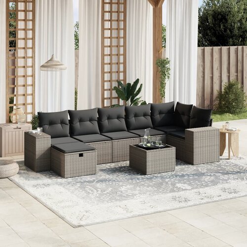vidaXL 8-dijelni set vrtnih sofa od poliratana s jastucima svjetlosivi Cijene