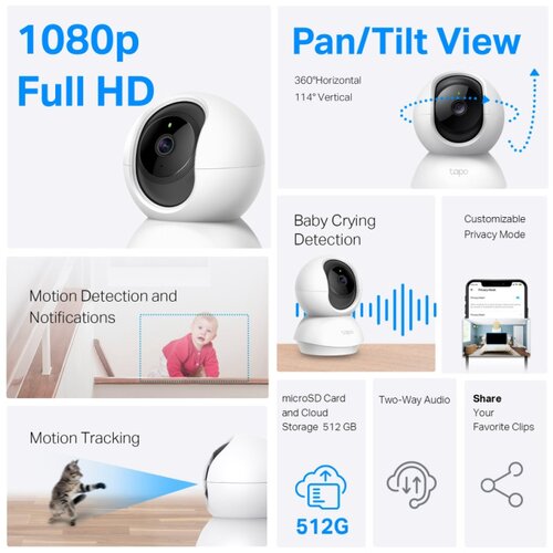 Tp-link Tapo C200 Pan/Tilt WiFi kamera, 1080p Full HD, 360&deg;, noćni vid, dvosmjerni zvuk, detekcija i praćenje pokreta Cijene