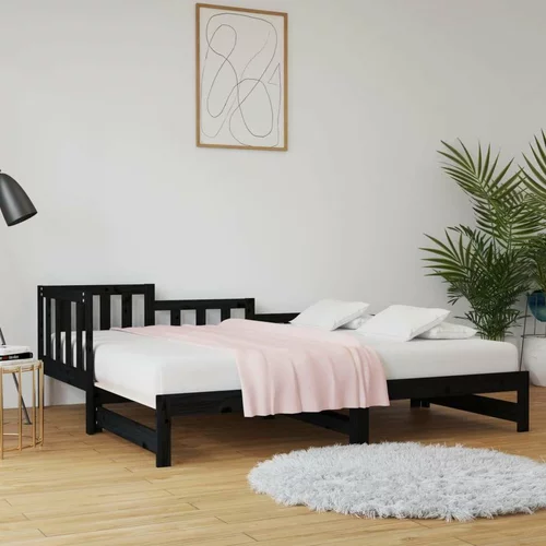  Izvlečna dnevna postelja črna 2x(80x200) cm trdna borovina, (20685002)