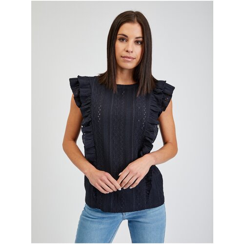 Orsay Dark blue Ladies T-shirt with frills - Women Slike
