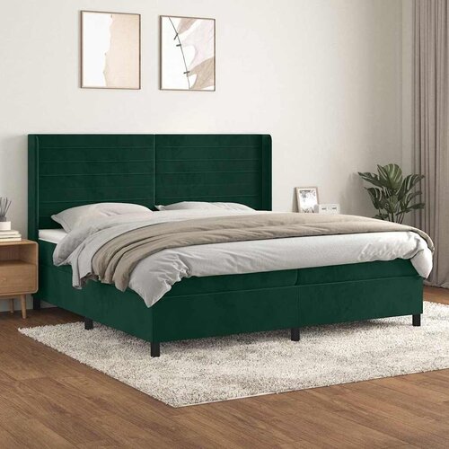  Boxspring - Krevet s oprugama i madracem tamnozeleni 200x200 cm bar&amp;scaron;unasti - Tamnozelena 200 x 200 cm vodoravne pruge Slike