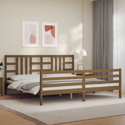 The Living Store Posteljni okvir z vzglavjem medeno rjav 200x200 cm trden les - Posteljni Okvir, (21526210) Slike
