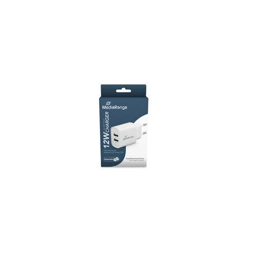Mediarange zidni adapter za brzo punjenje, 12W (EU-utikač), 2x USB-A, bijeli, MRMA114 Slike
