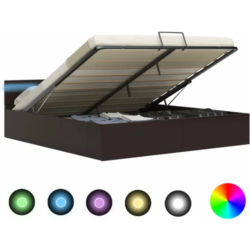 vidaXL Dvižni posteljni okvir LED sivo umetno usnje 180x200 cm