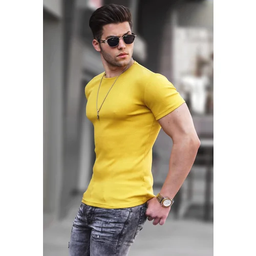 Madmext Crew Neck Yellow Basic T-Shirt 4077