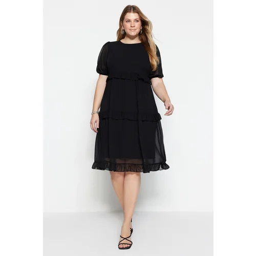 Trendyol Curve Black Tulle Detailed Woven Dress