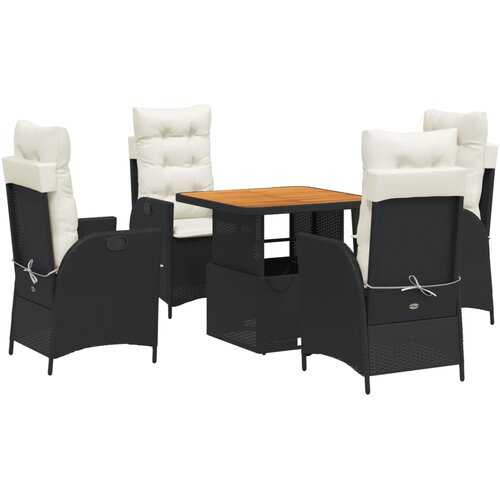  5-dijelni vrtni blagovaonski set s jastucima od poliratana crni Crna 80 cm table length Slike
