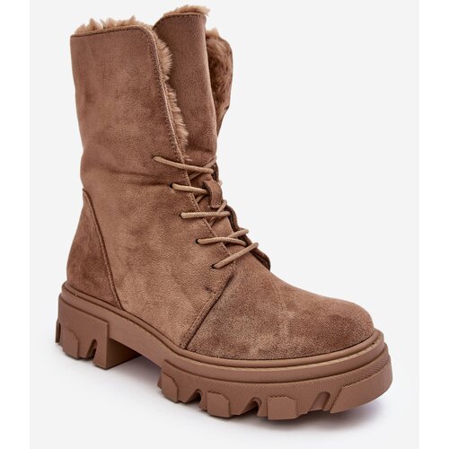 Kesi Suede lace-up ankle boots with fur, dark beige Frendo Cene