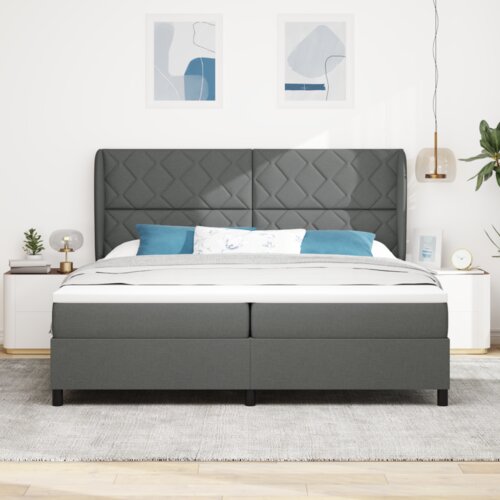  Krevet s podnom oprugom i madracem tamnosiva 200x200 cm tkanina Slike
