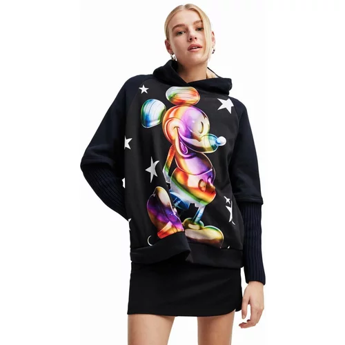 Desigual Bombažen pulover x Disney ženski, črna barva, s kapuco