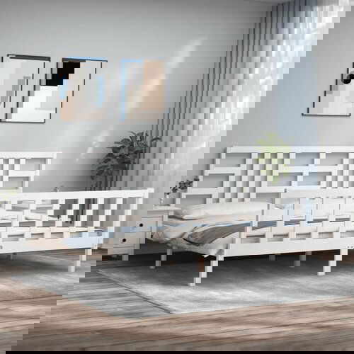 vidaXL Okvir za krevet s uzglavljem bijeli 200x200 cm od masivnog drva Cene