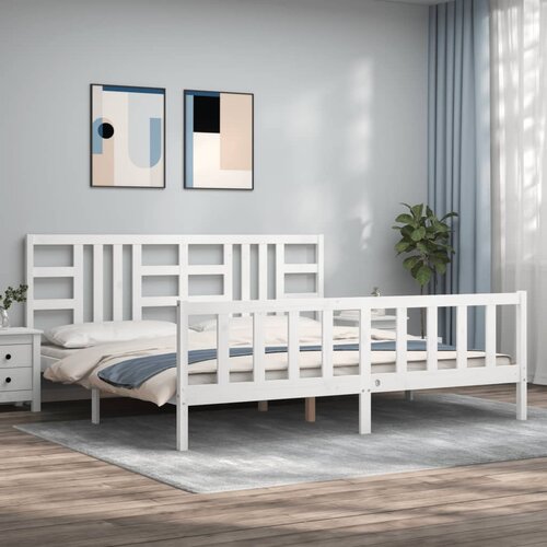 vidaXL Posteljni okvir z vzglavjem bel 200x200 cm trden les Cene