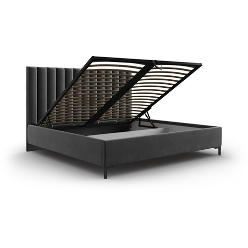 Mazzini Beds Temno siva oblazinjena zakonska postelja s prostorom za shranjevanje z letvenim dnom 180x200 cm Casey &amp;ndash; Slike