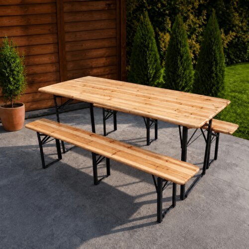  Pivski sklopivi set sto i dve klupe 200x80cm - ojačane klupe sa 3 noge Slike