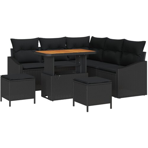 vidaXL 8-dijelni vrtni sofa set s jastučićima Crni poli ratan akacija, 2-sjedna vrtna sofa s jastučićima Crni poli ratan, 3-dijelni vrtni blagovaonski set s jastučićima Crni poli ratan akacija Cijene