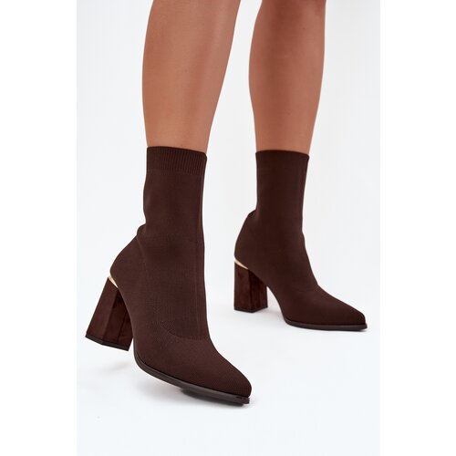 Boto Fabric Slip-On Women&amp;#039;s Heeled Boots Chocolate Virelle Slike