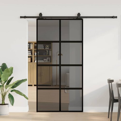 vidaXL Drsna vrata z opremo črna 102,5x205 cm kaljeno steklo Cene