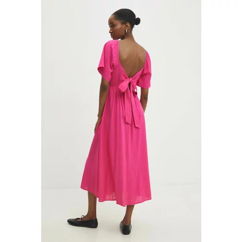 Answear Lab Lanena haljina boja: ružičasta, midi, širi se prema dolje