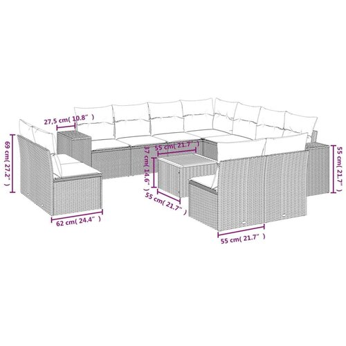 VidaXL 12-dijelni set vrtnih sofa od poliratana s jastucima sivi Slike