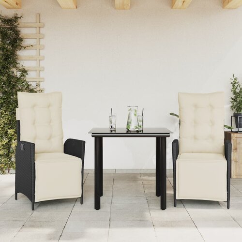  3-dijelni vrtni blagovaonski set s jastucima od poliratana crni Crna Dužina stola 80 cm Cene