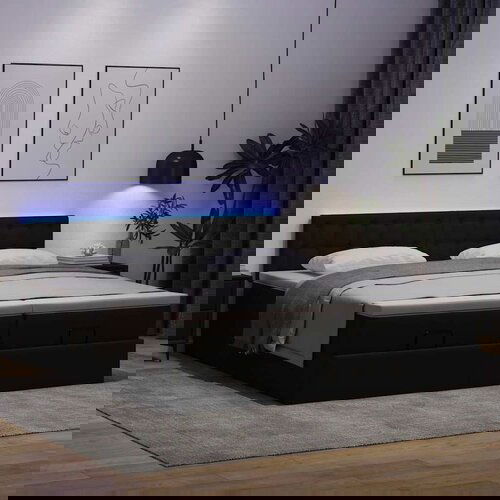 VidaXL Otomanski posteljni okvir z vzmetnicami črn 180x200cm um. usnje Slike