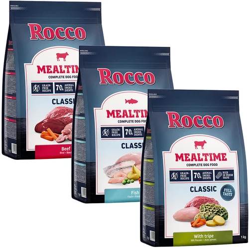 Rocco 3 x 1 kg Mealtime - mešano poskusno pakiranje po posebni ceni! Miks 2: govedina, vampi, riba