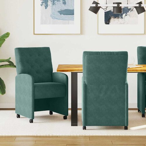 vidaXL jedilni stoli s kolesi 2 pcs temno zelena 58 x 67 x 97 cm žamet Cene