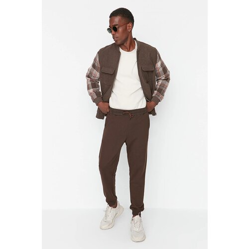 Trendyol Men's Brown Plus Size Regular/Normal Fit Comfortable Basic Cotton Sweatpants Slike