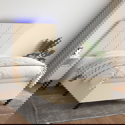 VidaXL Krevet box spring s madracem LED krem 90x200 cm od tkanine Slike
