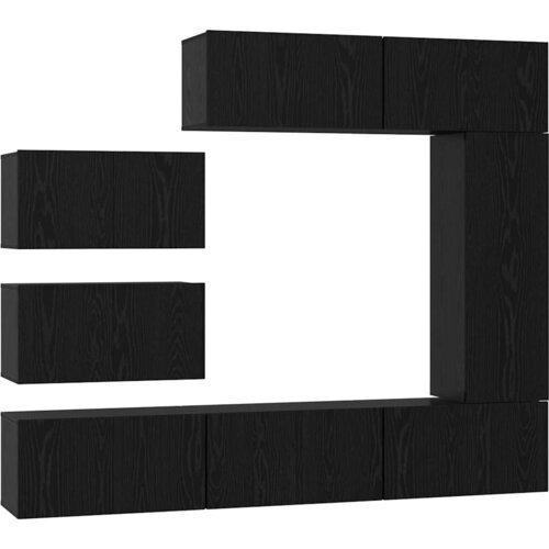  Set TV komoda 8 kom. Crni hrast Konstruirano drvo Crna 30,5 x 30 x 90 cm Slike