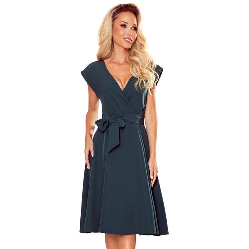Numoco 348-2 SCARLETT - flared dress with an envelope neckline - BOTTLE GREEN Cene
