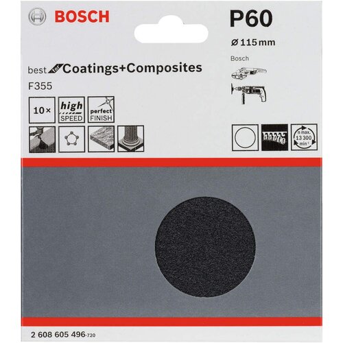 Bosch 10-delni set brusnih listova F355 115 mm, 60 pakovanje od 10 komada - 2608605496 Slike
