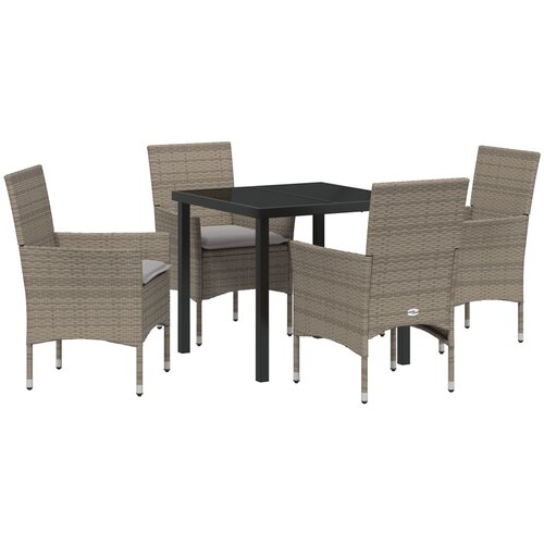 VidaXL 5-delni vrtni set z blazinami Siva Poli ratan, vrtna miza Črna 80x80x73 cm Kaljeno steklo Slike