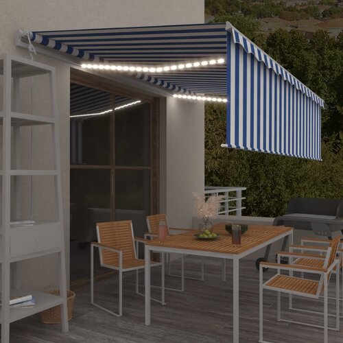 vidaXL Automatska tenda s roletom i senzorom LED 5 x 3 m plavo-bijela Cijene