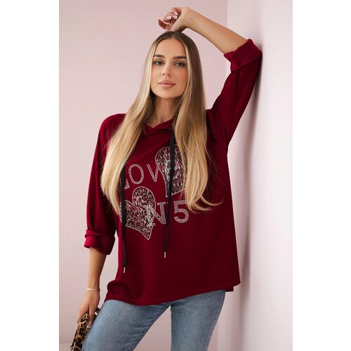 Kesi Włoski Włoski Oversized viscose sweatshirt Love burgundy Slike