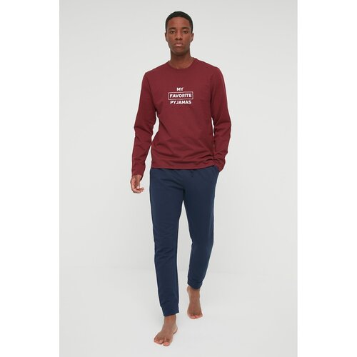 Trendyol Claret Red Men Regular Fit Printed Pajamas Set Slike
