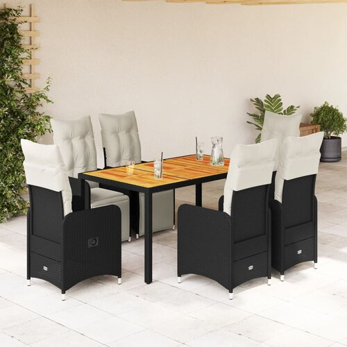  7-dijelni vrtni bistro set od poliratana s jastucima crni Slike