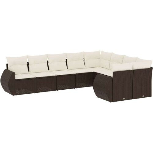 VidaXL 9-dijelni set vrtnih sofa s jastucima poliratan smeđi Slike