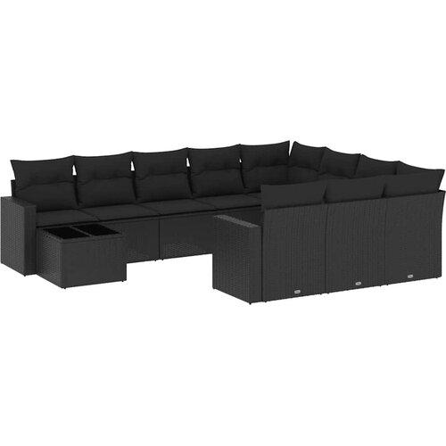  11-dijelni set vrtnih sofa od poliratana s jastucima crni Crna 66 x 62 x 69 cm Slike