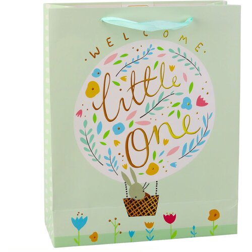 BIRTH Gift Bag Bunny Flowers Green 32 x 26 x 12 cm Cene