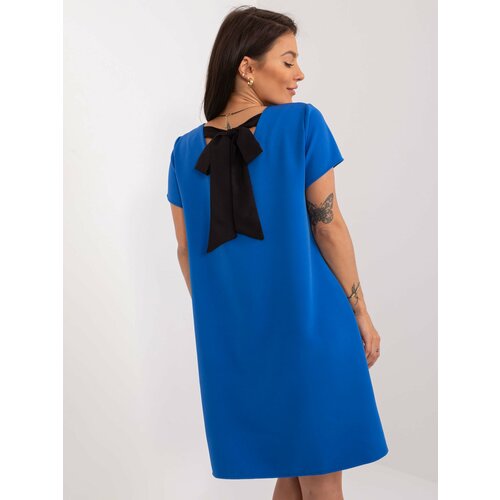 Fashion Hunters Navy blue cocktail dress with a tie at the back Slike