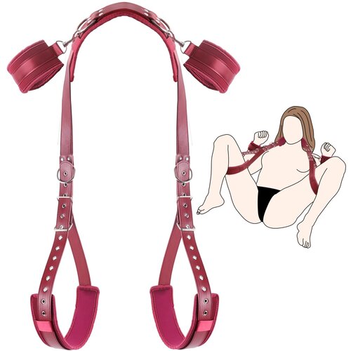 SuperLove Padded Thigh Sling with Wrist Cuffs Red Slike