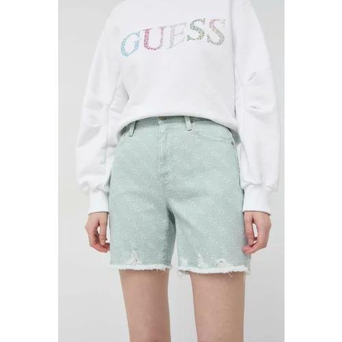 Guess Kratke hlače za žene, boja: zelena, s uzorkom, visoki struk