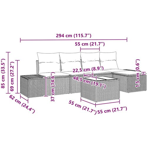  Sjedeća garnitura za vrt 6 kom. Bež poliratan 294 x 117 x 85 cm Slike