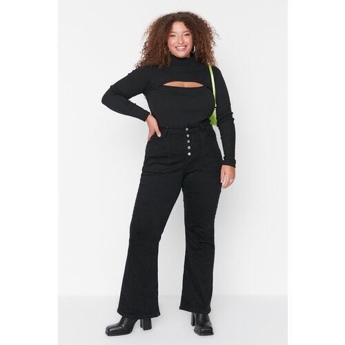 Trendyol Curve Black Button Flare Fit Jeans Cene
