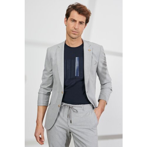 ALTINYILDIZ CLASSICS Men's Gray Slim Fit Slim Fit Monocollar See-through Patterned Suit. Slike