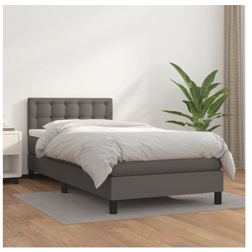 VidaXL Krevet s oprugama i madracem sivi 90 x 190 cm od umjetne kože Slike